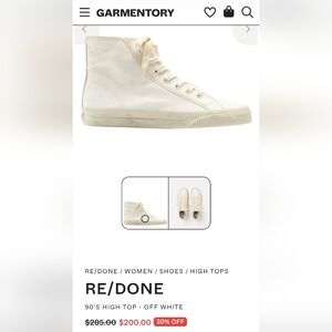 RE/DONE Off-White Leather High-Top Sneakers Minimalist Size 36